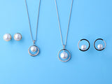 Sterling Silver Pendant with 8-8.5mm Button Shape Freshwater Pearl and Cubic Zirconia