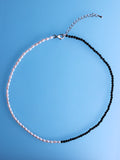 Freshwater Seed Pearl Choker necklace Black Agate Stone