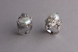 Sterling Silver Ring with 16-16.5mm Coin Shape Freshwater Pearl, Cubic Zirconia and Red Corundum