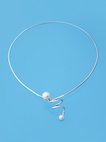 modern pearl silver choker 