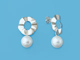 curve surface hand made earrings silver pearl 