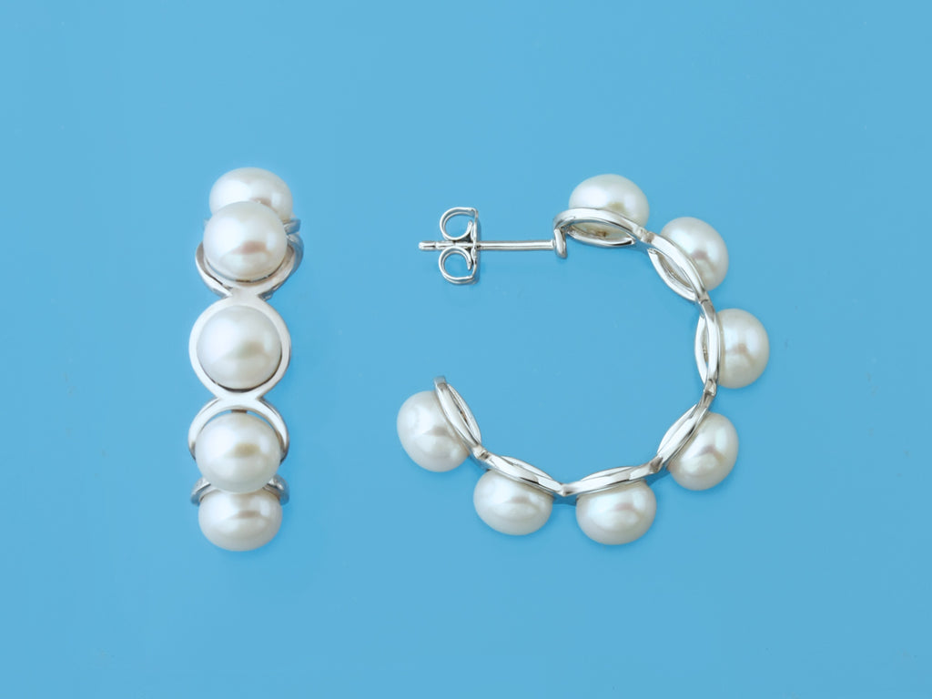earrings hoop silver pearl freshwater big size bulky hip hop jewelry