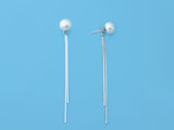 Sterling Silver Front & Back Earrings Tassels with 9-9.5Mm Button Freshwater Pearls, Rhodium Plated