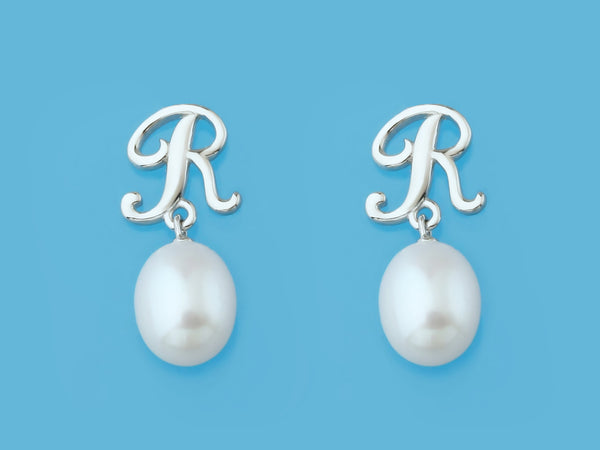 Initial Alphabet A-Z Pearl Earrings