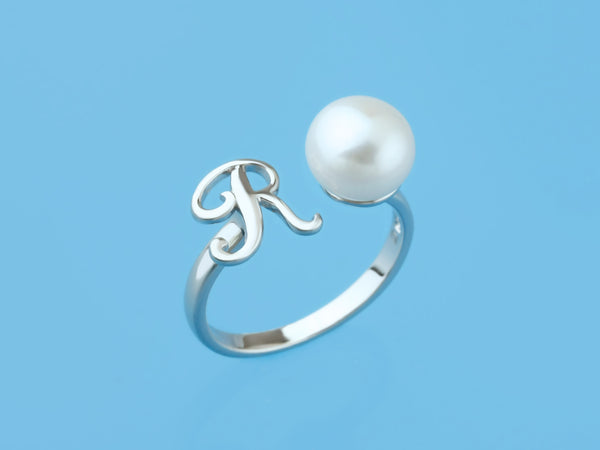 Initial Alphabet Pearl Silver Ring