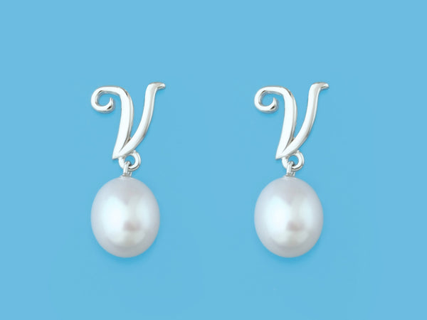 Initial Alphabet A-Z Pearl Earrings