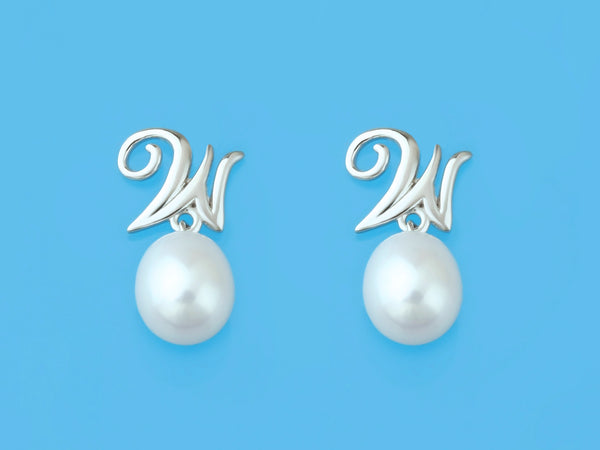 Initial Alphabet A-Z Pearl Earrings