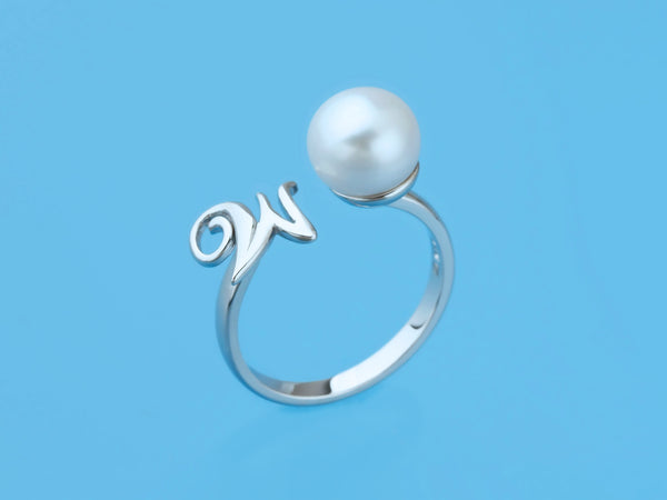 Initial Alphabet Pearl Silver Ring