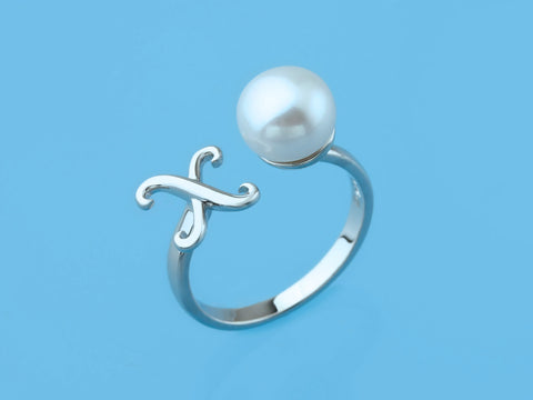 Initial Alphabet Pearl Silver Ring