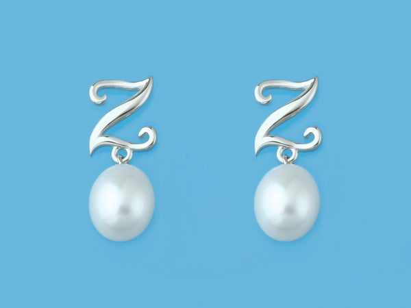 Initial Alphabet A-Z Pearl Earrings